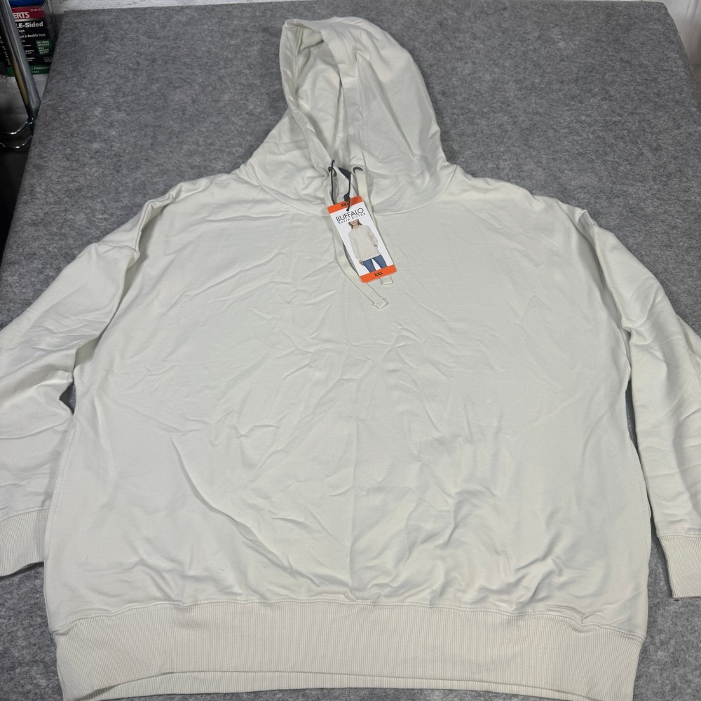 Buffalo David Bitton Womens Cream Hooded Sweatshirt XXL Oversized Pullover
